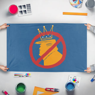 A mockup of the custom flag 'Anti-Trump flag' held up on a table during print checking