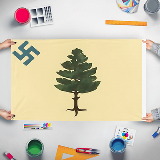 A mockup of the custom flag 'Maine flag' held up on a table during print checking