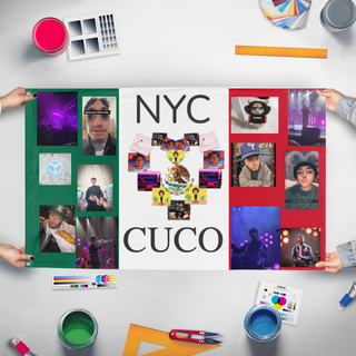 A mockup of the custom flag 'cuco flag' held up on a table during print checking
