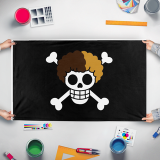 A mockup of the custom flag 'ICEAGLE  flag' held up on a table during print checking