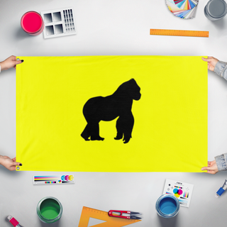 A mockup of the custom flag 'Daisy flag' held up on a table during print checking
