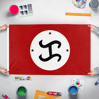 A mockup of the custom flag 'National Magdalo Organization flag' held up on a table during print checking