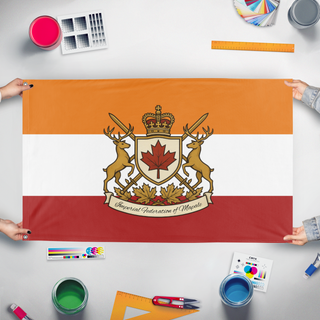 A mockup of the custom flag 'Mapale flag' held up on a table during print checking