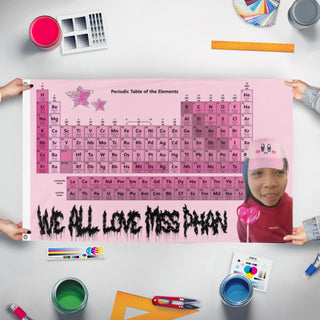 A mockup of the custom flag 'MISSPHAN flag' held up on a table during print checking