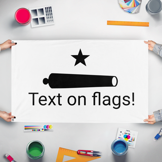 A mockup of the custom flag 'How to get  flag' held up on a table during print checking