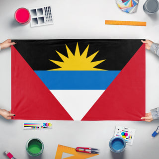 A mockup of the custom flag 't2 flag' held up on a table during print checking