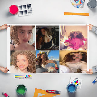 A mockup of the custom flag 'DEMITRA KALOGERAS flag' held up on a table during print checking