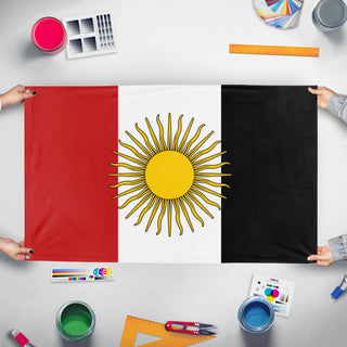 A mockup of the custom flag 'EgyptEmpire flag' held up on a table during print checking