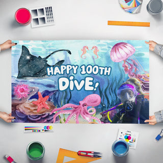 A mockup of the custom flag 'Test 1 flag' held up on a table during print checking