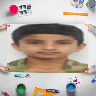 A mockup of the custom flag 'suresh flag' held up on a table during print checking