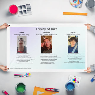 A mockup of the custom flag 'GiftFriend flag' held up on a table during print checking