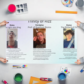 A mockup of the custom flag 'Griffin2.0 flag' held up on a table during print checking