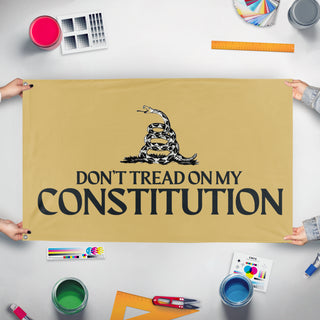 A mockup of the custom flag 'NORM flag' held up on a table during print checking