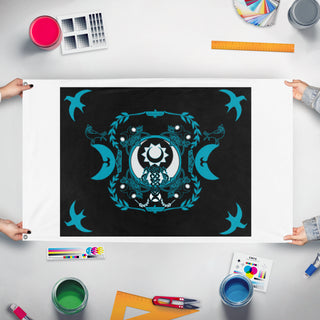 A mockup of the custom flag 'TS flag' held up on a table during print checking