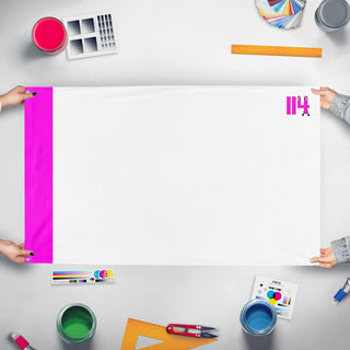 A mockup of the custom flag 'THE REPUBLIC OF Isemili flag' held up on a table during print checking