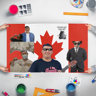 A mockup of the custom flag 'Jungpire flag' held up on a table during print checking