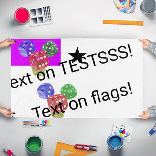 A mockup of the custom flag 'T flag' held up on a table during print checking