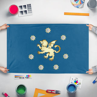 A mockup of the custom flag 'Marshal of the Army flag' held up on a table during print checking