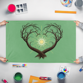 A mockup of the custom flag 'Ipp flag' held up on a table during print checking