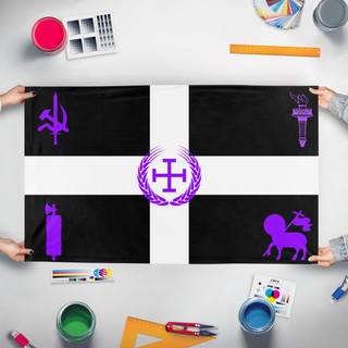 A mockup of the custom flag 'Globalist Puerto Rico flag' held up on a table during print checking