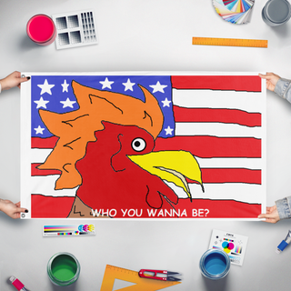 A mockup of the custom flag 'flag' held up on a table during print checking