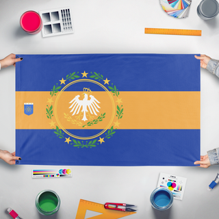 A mockup of the custom flag 'pstuchlan empire flag' held up on a table during print checking