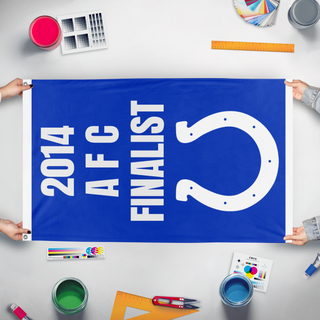 A mockup of the custom flag 'The Banner flag' held up on a table during print checking