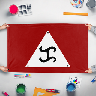 A mockup of the custom flag 'National Magdalo Organization flag' held up on a table during print checking