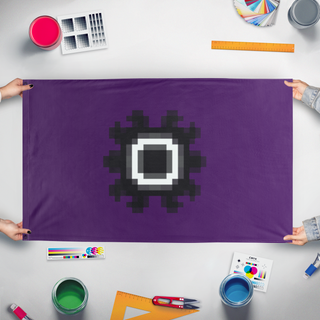A mockup of the custom flag 'easthelm flag' held up on a table during print checking