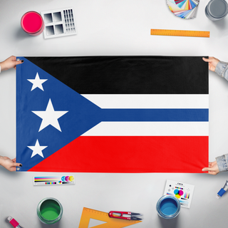 A mockup of the custom flag 'Social Empire of Germany flag' held up on a table during print checking