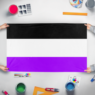 A mockup of the custom flag 'Jasonian empire flag' held up on a table during print checking