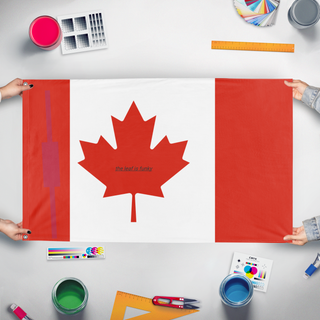 A mockup of the custom flag 'asdrfg flag' held up on a table during print checking