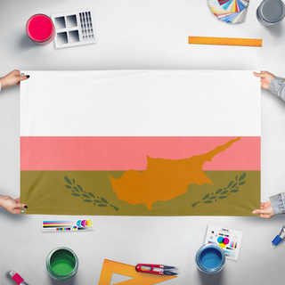 A mockup of the custom flag 'kooooooooooooooooooooooooooooo flag' held up on a table during print checking