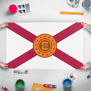 A mockup of the custom flag 'Florida Enclave flag' held up on a table during print checking