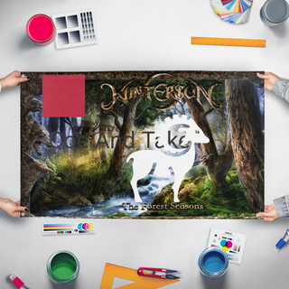 A mockup of the custom flag 'test6 flag' held up on a table during print checking