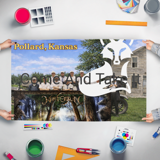 A mockup of the custom flag 'test 3 flag' held up on a table during print checking