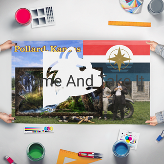 A mockup of the custom flag 'test1 flag' held up on a table during print checking