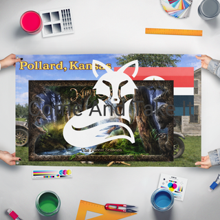 A mockup of the custom flag 'test 5 flag' held up on a table during print checking