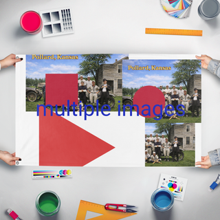 A mockup of the custom flag 'new test flag' held up on a table during print checking