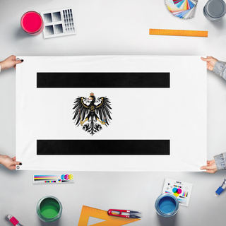 A mockup of the custom flag 'T flag' held up on a table during print checking