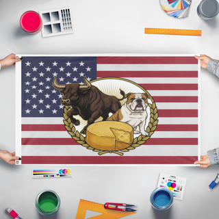 A mockup of the custom flag 'SGB flag' held up on a table during print checking