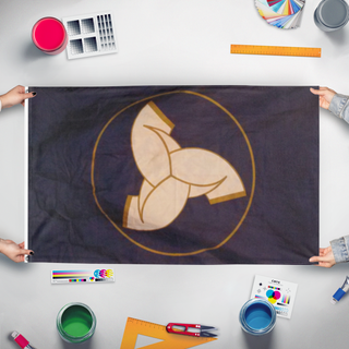 A mockup of the custom flag 'Asatru Folk Assembly flag' held up on a table during print checking