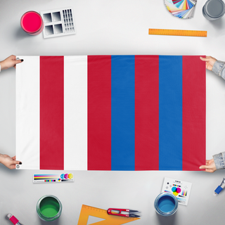A mockup of the custom flag 'Republic of Albion flag' held up on a table during print checking