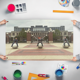 A mockup of the custom flag 'test1 flag' held up on a table during print checking