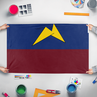 A mockup of the custom flag 'Mauritania  flag' held up on a table during print checking