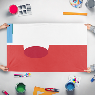 A mockup of the custom flag 'Greenland  flag' held up on a table during print checking