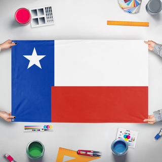 A mockup of the custom flag 'Texas  flag' held up on a table during print checking