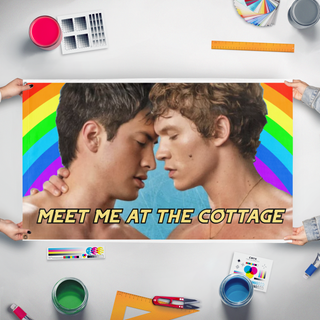 A mockup of the custom flag 'edc flag' held up on a table during print checking