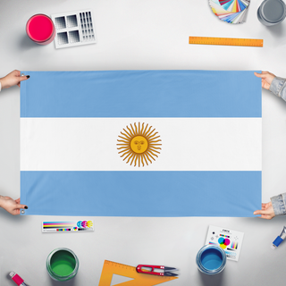A mockup of the custom flag 'Argentina  flag' held up on a table during print checking