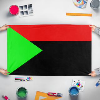 A mockup of the custom flag 'Martnque flag' held up on a table during print checking